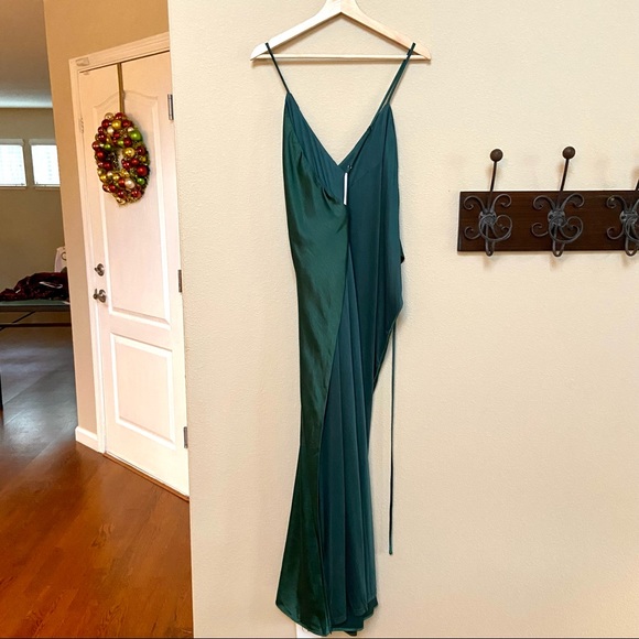 Forest Green Satin Wrap Backless Slip Dress 🌿 - Picture 5 of 16